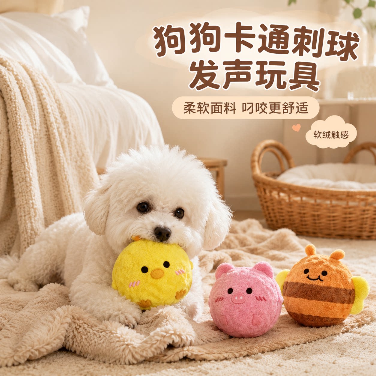 狗狗卡通刺球发声磨牙洁齿玩具