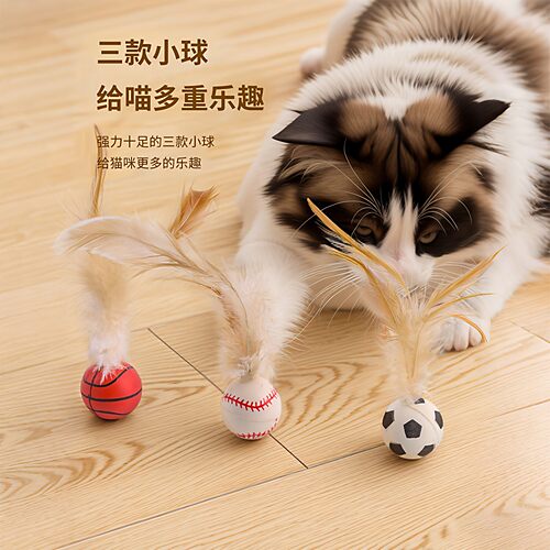 猫咪逗猫棒磨牙趣味弹力球带羽毛布偶猫趣味工具玩具