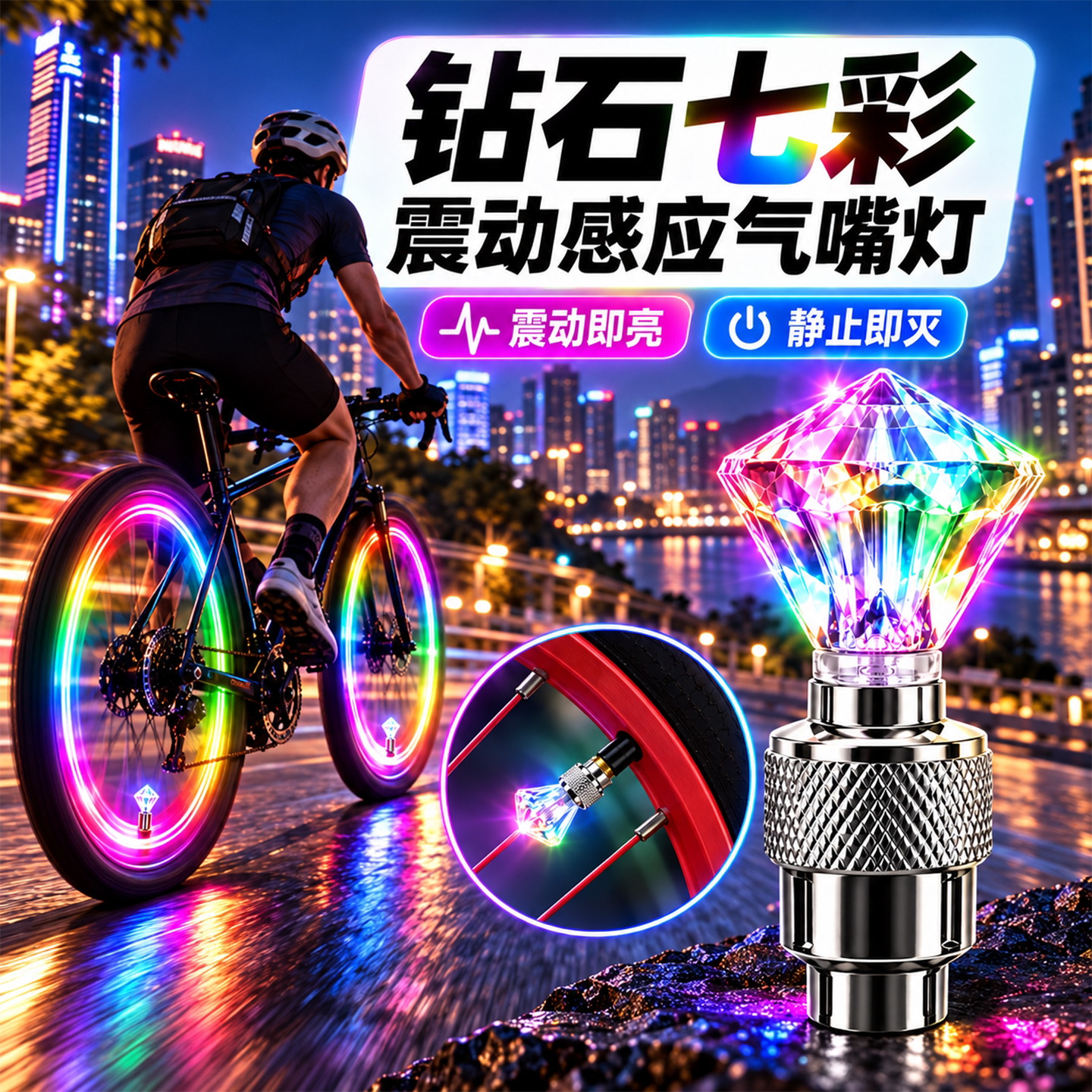 自行车摩托车汽车山地车电动车轮毂风火轮七彩轮胎灯气气门嘴灯