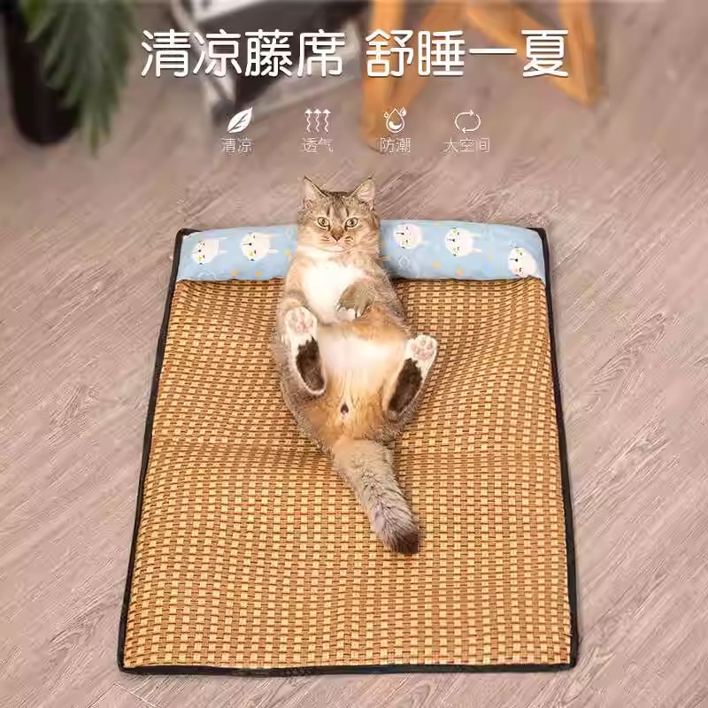 夏天狗凉席清爽靠枕凉席子猫咪降温垫子护颈宠物窝垫犬猫凉垫