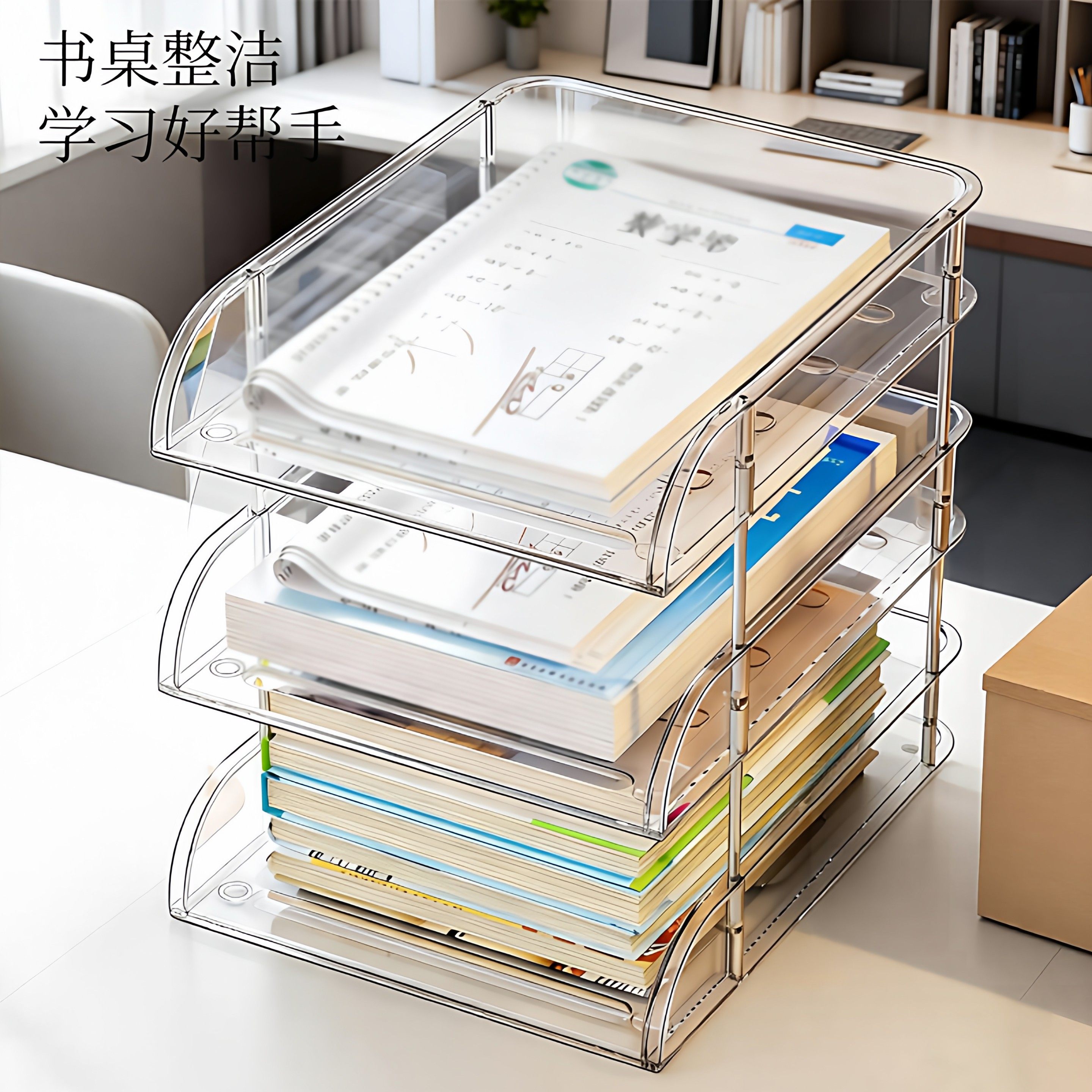 桌面书桌收纳置物架办公室文件书本分层收纳盒学生学科分类收纳架,收纳整理,桌面收纳盒,淘宝优惠券,粉丝福利购,淘宝优惠卷