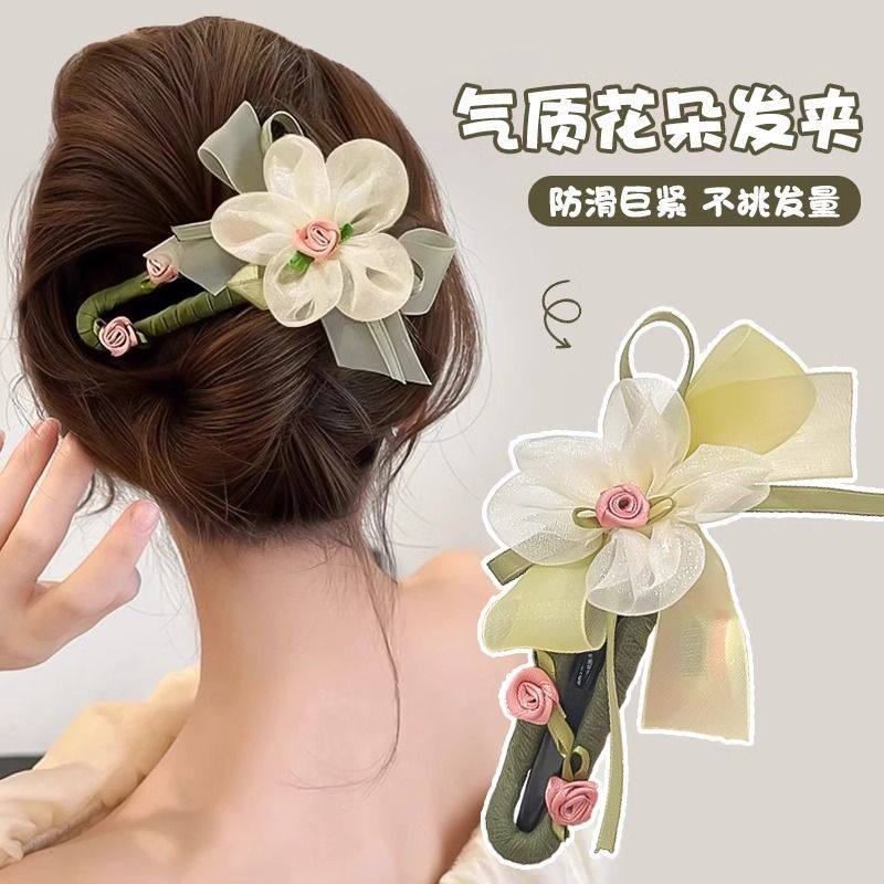 超仙網紗山茶花發夾高級感森系