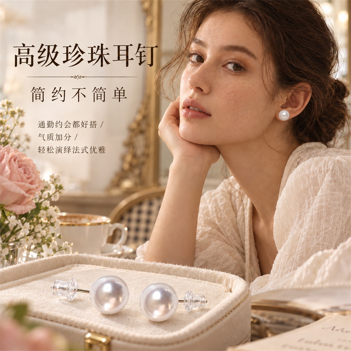 港风轻奢大珍珠耳钉女百搭