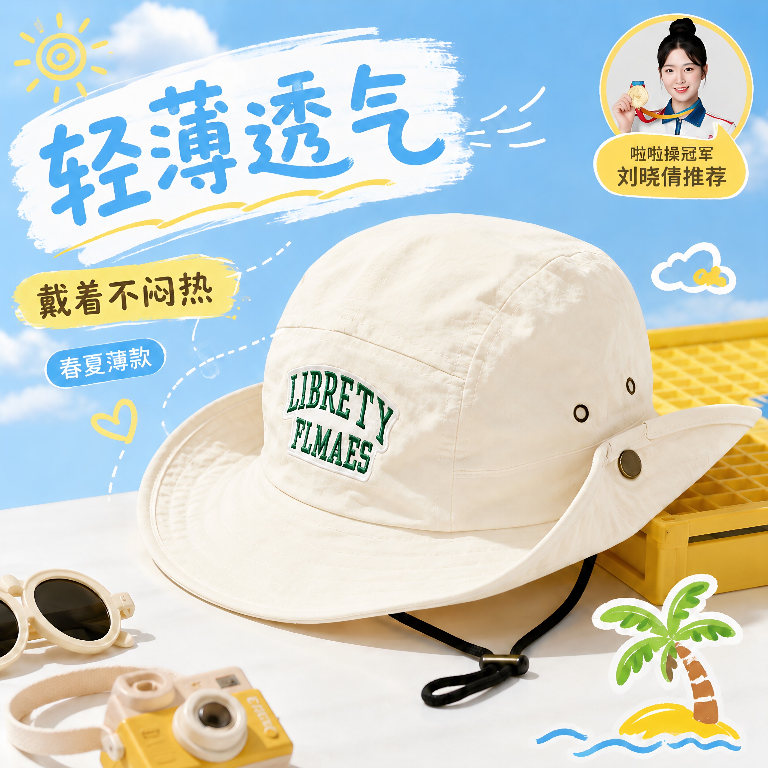 儿童户外遮阳帽子春夏薄款男女宝宝大檐露营出游速干太阳帽夏