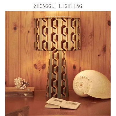 法式几何图案台灯卧室床头灯LED丝线布艺灯罩轻奢高级感书房灯