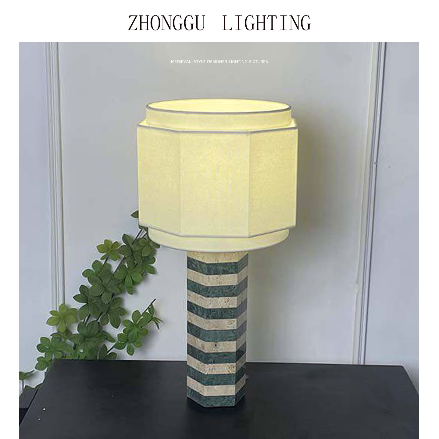 中古风洞石台灯侘寂风大理石拼接台灯现代斑马黑白纹台灯卧室客厅