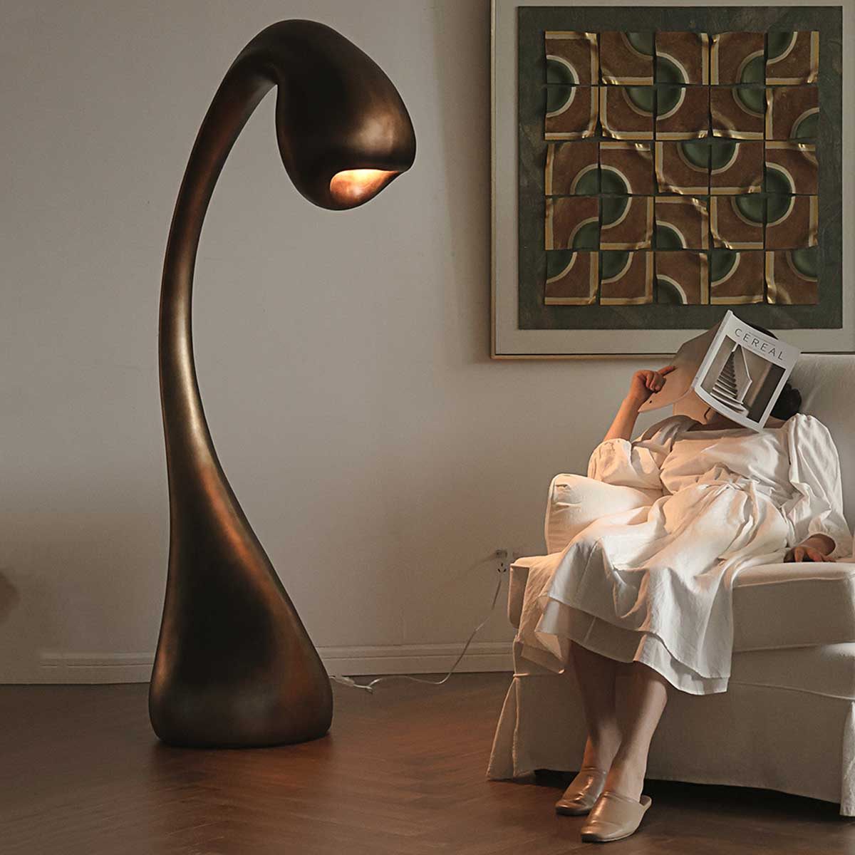 法式花苞雕塑落地灯玻璃钢无级调光客厅卧室自然生长氛围灯