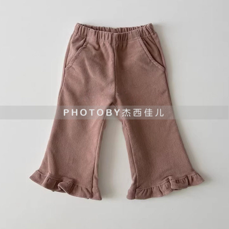 女童韩版灯芯绒喇叭裤2025秋冬款女宝宝时尚纯色花边百搭休闲长裤,童装/婴儿装/亲子装,套装,淘宝优惠券,粉丝福利购,淘宝优惠卷
