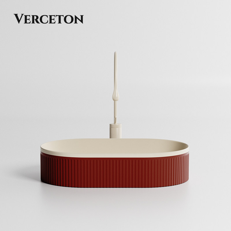 撞色系列洗面台上盆砖红色双拼奶油彩色陶瓷艺术洗漱洗手洗脸面盆