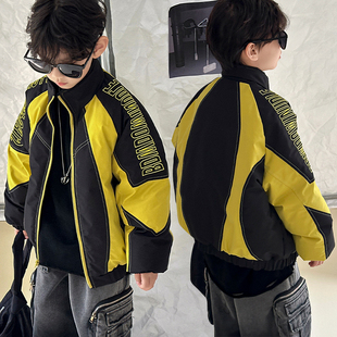 新款儿童羽绒服男中大童拼色时尚男孩夹克韩版白鸭绒学生男孩外套