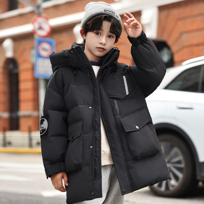 男童工装中长款加厚羽绒服