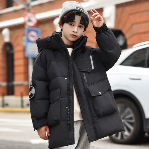 男童工装中长款加厚羽绒服