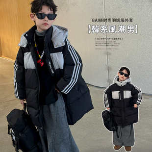 新款男童中长款过膝羽绒服韩系风潮男孩白鸭绒加厚保暖帅气外套