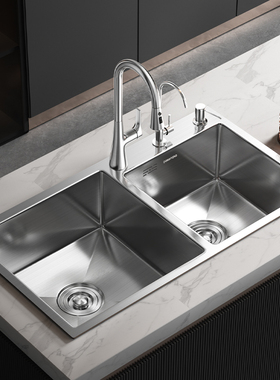 东鹏CGS1厨房水槽大尺寸双槽304不锈钢洗菜盆家用手工洗碗池85x45