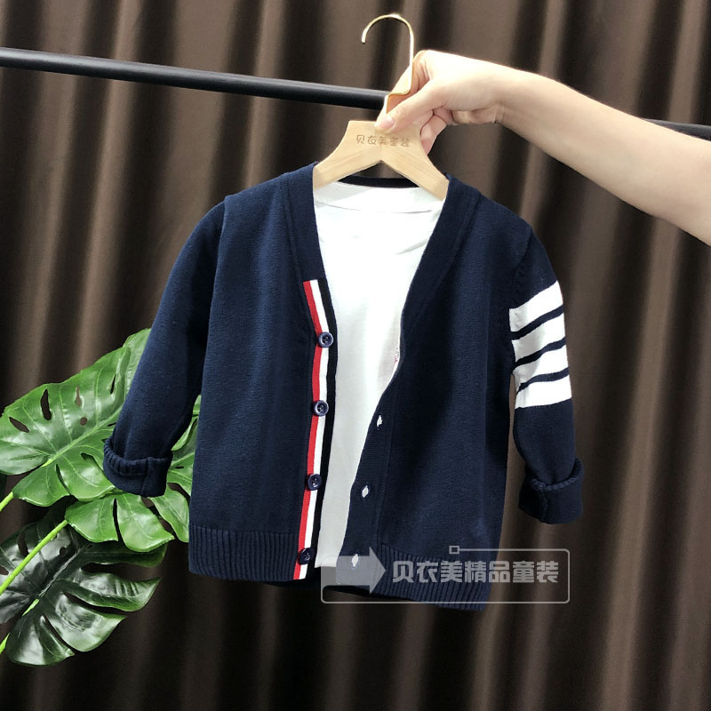 100%纯棉儿童装四条男童春装开衫女童V领针织男宝外搭毛衣小外套