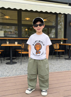 26年夏季新款猿人头儿童男女童短袖T恤印花潮流儿童纯棉日系黄色