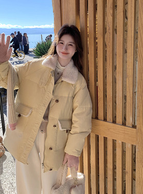 首发现货 黄色好看减龄毛绒拼色羽绒服5821-P265-K398