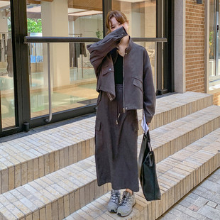 韩系慵懒风夹克外套宽松显瘦工装 6056P190K268 半身裙两件套装