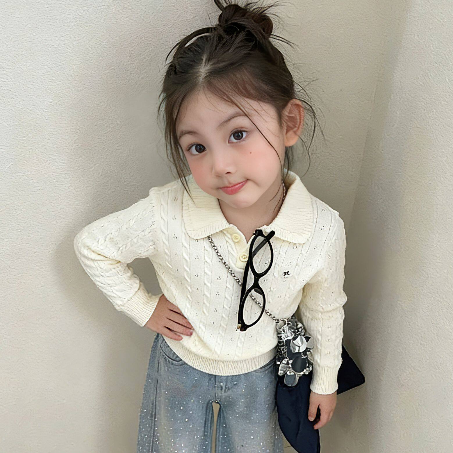 2026新款春秋女童polo衫娃娃领针织衫儿童中大童毛衣学院风上衣