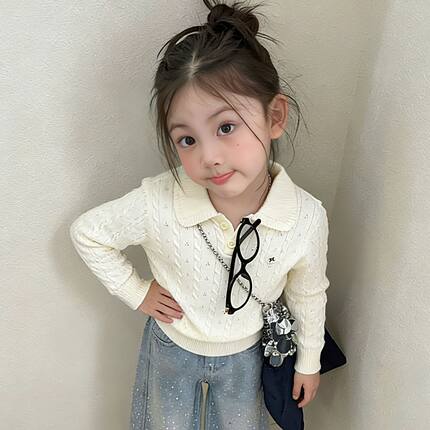 2026新款春秋女童polo衫娃娃领针织衫儿童中大童毛衣学院风上衣
