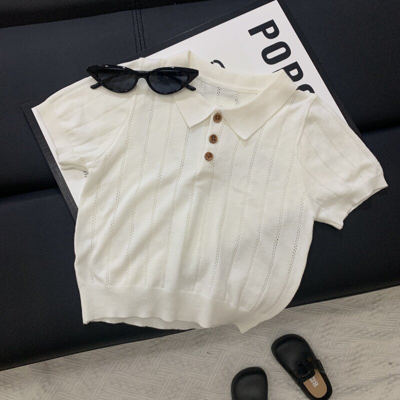 夏季儿童POLO衫短袖老钱风针织镂空男女童上衣镂空透气韩版百搭
