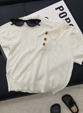 夏季儿童POLO衫短袖老钱风针织镂空男女童上衣镂空透气韩版百搭