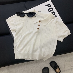 夏季儿童POLO衫短袖老钱风针织镂空男女童上衣镂空透气韩版百搭
