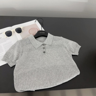 夏季新款儿童韩版冰丝短袖休闲POLO衫针织时尚镂空透气男童百搭