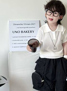 儿童老钱风polo衫透气短袖镂空莱赛尔刺绣男女童洋气透气百搭夏季