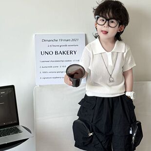 儿童老钱风polo衫透气短袖镂空莱赛尔刺绣男女童洋气透气百搭夏季