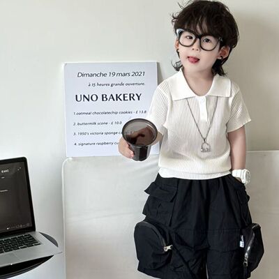 儿童老钱风polo衫透气短袖镂空莱赛尔刺绣男女童洋气透气百搭夏季