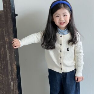 新款儿童外套针织麻花开衫秋冬季休闲外套学院风宽松毛衣小香风