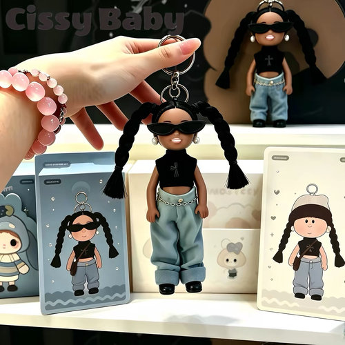 Cissy Baby新潮黑皮可爱娃娃挂件芭比复古牛仔裤精致钥匙扣包挂女
