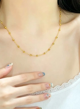 款地球珠项链 轻奢百搭气质时尚满天星素链爆闪镭射珠项链 女