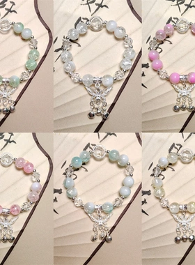 中式超仙蝴蝶手链玉碎心玻璃冰裂手串森系轻奢气质清冷手饰潮