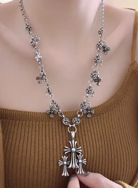 哥特辣妹风克罗十字架项链女毛衣链高级感轻奢小众锁骨链亚比配饰