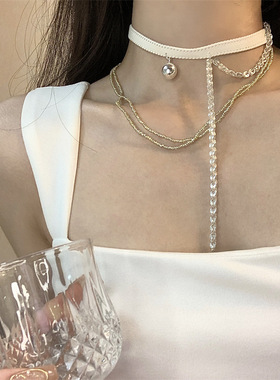 白色颈链链条拼接圆形设计款项圈女新款时尚锁骨链项链