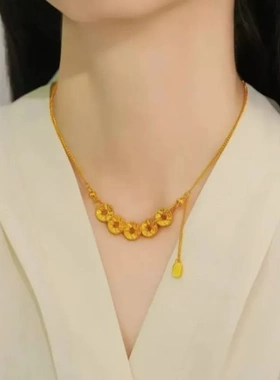 古法碎冰冰五帝钱币项链女精致高级感新款轻奢小众设计情人节礼物