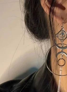 热卖几何圆形手工耳坠 跨境复古月牙恶魔之眼大圈圈长耳环女