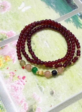 新中式多层石榴红彩色串珠手链小众复古轻奢高级感高颜值简约手饰