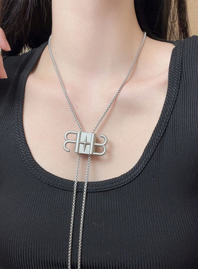 简约个性可抽拉双B字母钛钢颈链秋冬男女款潮流百搭小众复古项链