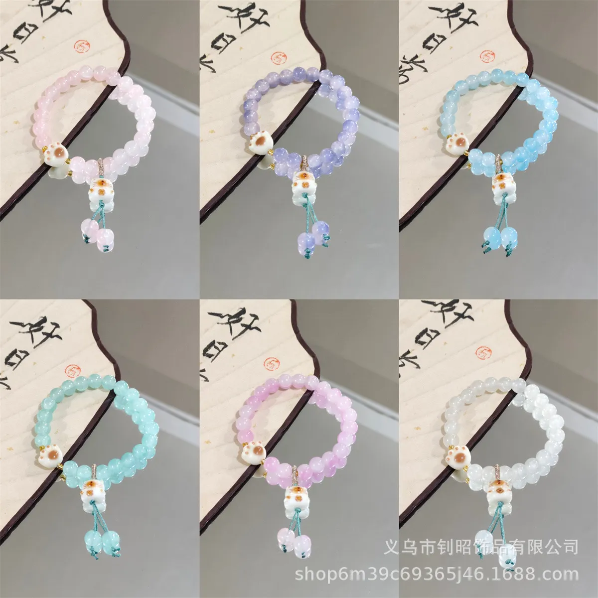 新款玉碎珠炭烧猫爪焦糖招财猫手链女ins中式高级百搭手串潮