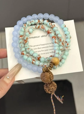 2025年新款国风多层环扣手串小众设计复古串珠叠戴手链礼物