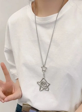 甜酷风银色旋涡星星项链女长款吊坠毛衣链卫衣挂件Y2K几何