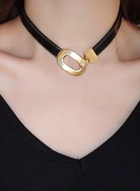 欧洲站网红大彤同款皮质金属扣