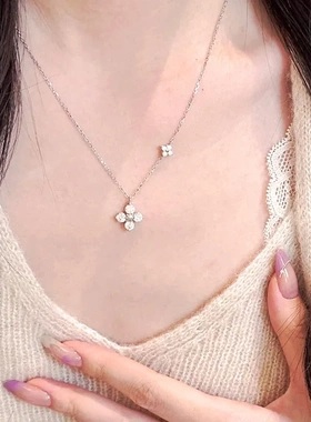超闪锆石双生四叶草项链女轻奢质感小花颈链百搭高级精致潮锁骨链