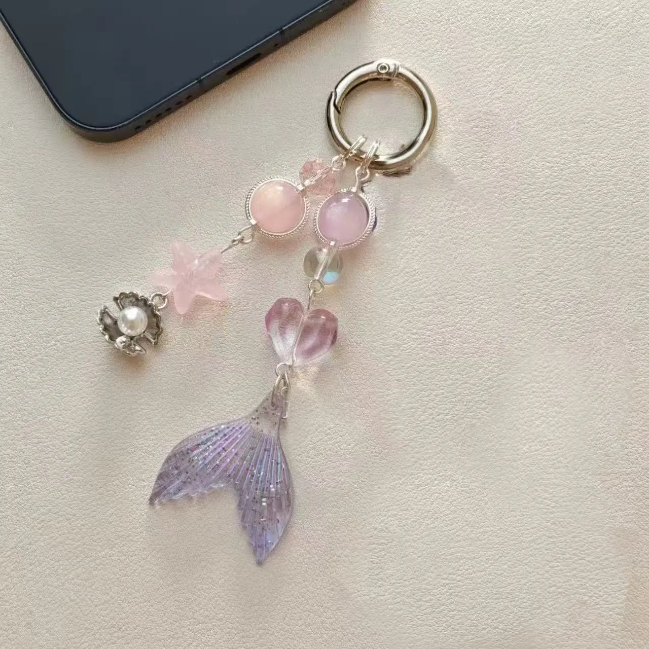 【祁煜大鱼尾】钥匙扣爱心海星珍珠蚌壳挂件咕本链手机链圆形扣