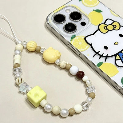 可爱奶油黄kitty猫手机链百搭挂绳ccd挂件包包相机防丢高气质款女