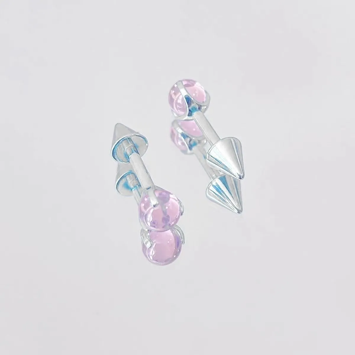 新款直杆彩粉月光宝石恶魔钉耳蜗钉耳钉钛钢穿刺耳骨钉耳饰饰品