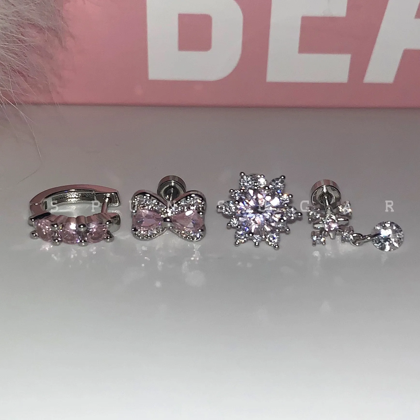 超闪镶钻直针款叠戴耳扣女高级感精致小众双耳洞耳钉素圈耳环耳圈